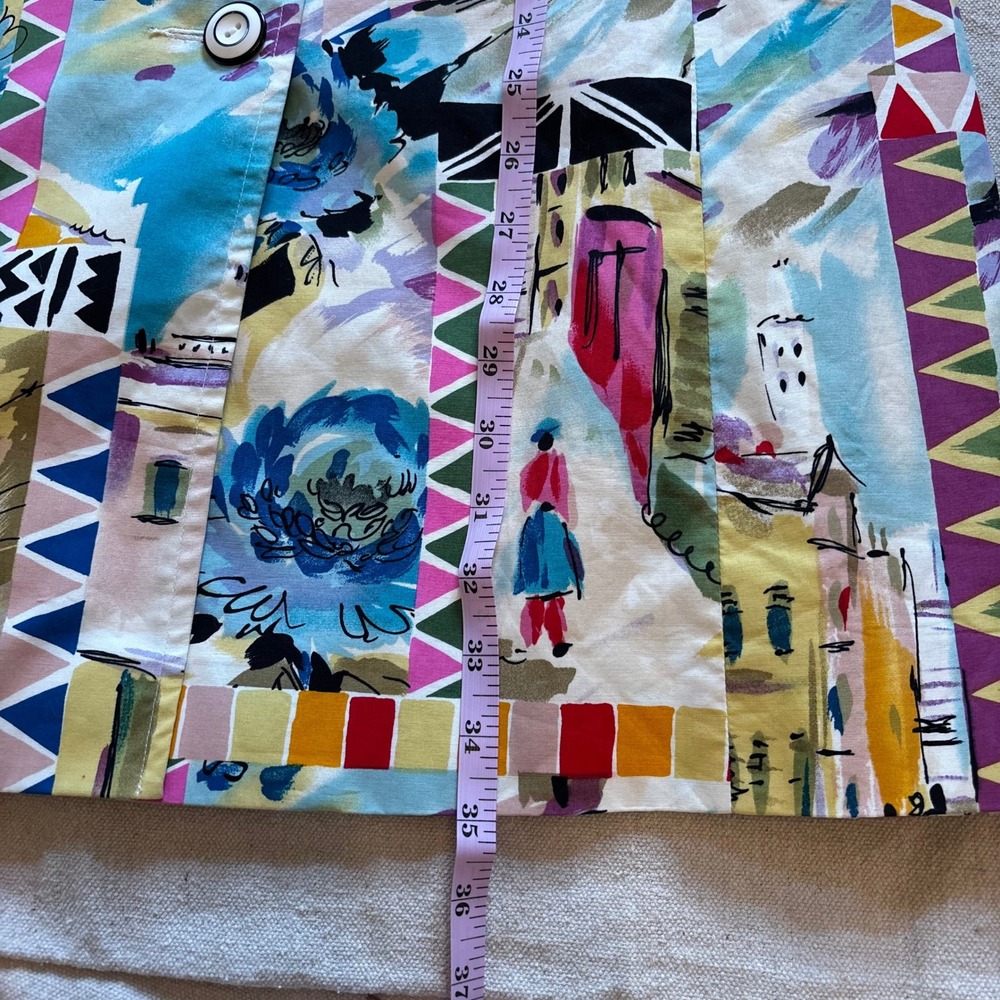Sharon Young Multi Color‎ Abstract Art Print Cotton Blend A-Line Coat Size 6 - Picture 8 of 8